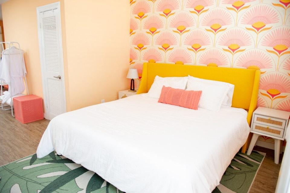 Sunburst Inn Co-owner shared that she wanted a "retro, yet modern beachy vibe" to the new rooms during the renovation. Pictured is one of the updated rooms from the premiere of 100 Day Dream Home: Beachfront Hotel from May 16.