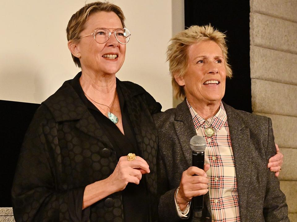 Annette Bening and Diana Nyad speaking onstage during Netflix's "Nyad" LA Tastemaker event at NeueHouse Hollywood on January 5, 2024 in Hollywood, California.