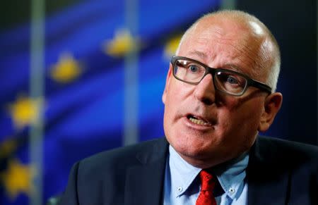 European Commission First Vice-President Frans Timmermans speaks during an interview with Reuters at the EU Commission headquarters in Brussels, Belgium, June 26, 2017. REUTERS/Francois Lenoir