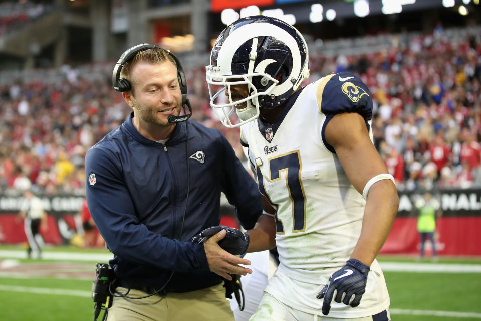 Rams head coach Sean McVay likes to use deception, like putting wide receiver Robert Woods in motion, to keep defenses guessing. (Getty Images)