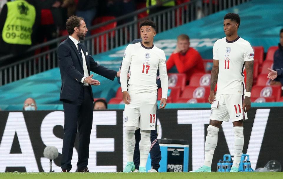 England manager Gareth Southgate insists Jadon Sancho (centre) and Marcus Rashford are still in his thoughts (Nick Potts/PA) (PA Archive)