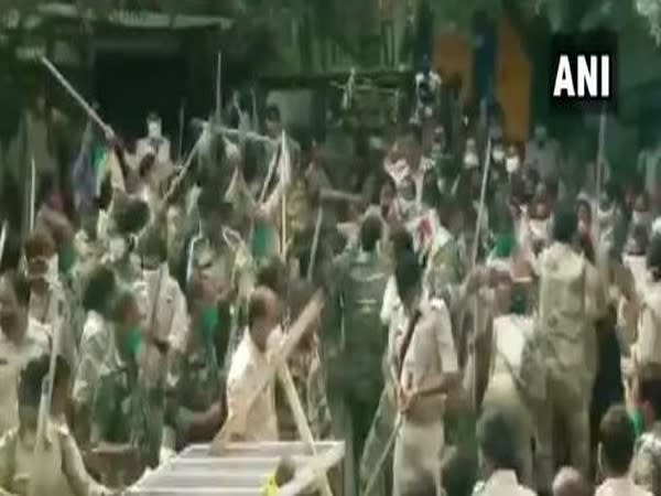 Police lathi-charge after clash broke out between state police and protesting assistant police personnel in Ranchi on Friday. Photo/ANI