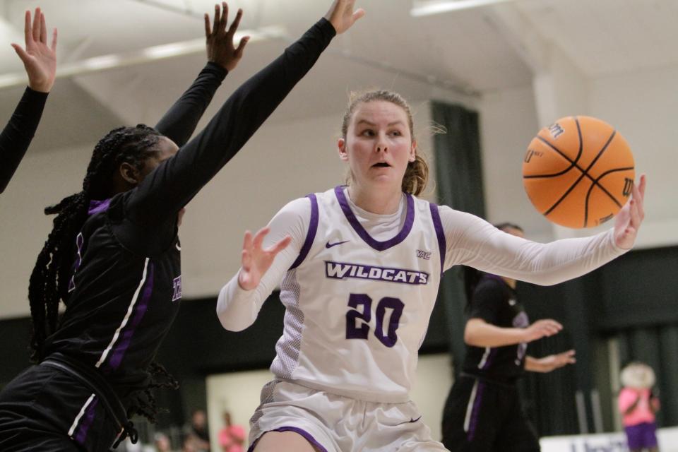 ACU's Jamie Bonnarens collects a rebound against Tarleton State on Saturday, Feb. 12, 2022.