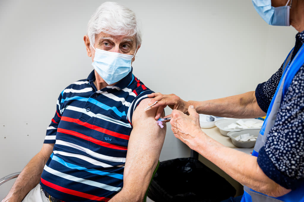 The Dutch Health Service Organization starts with the Novavax vaccination program on March 21, 2022 in The Hague, Netherlands. (Patrick van Katwijk/Getty Images)