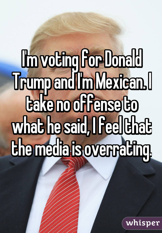 I'm voting for Donald Trump and I'm Mexican. I take no offense to what he said, I feel that the media is overrating. 