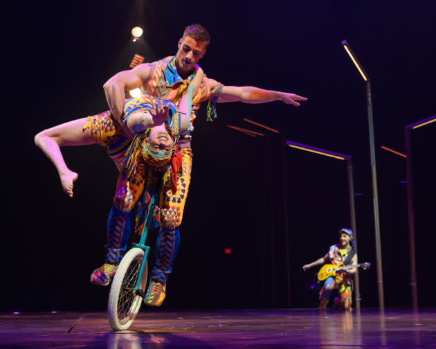 The Canadian theatrical company Cirque du Soleil is known for amazing acrobatics and incredible performers on stage, but the technical gymnastics behind-the-scenes are just as impressive. (GeekWire Photo / Kevin Lisota) <a href="https://www.geekwire.com/2018/behind-scenes-cirque-du-soleil-technology-behind-epic-new-show-volta/" rel="nofollow noopener" target="_blank" data-ylk="slk:Read the story.;elm:context_link;itc:0;sec:content-canvas" class="link "><strong>Read the story.</strong></a>