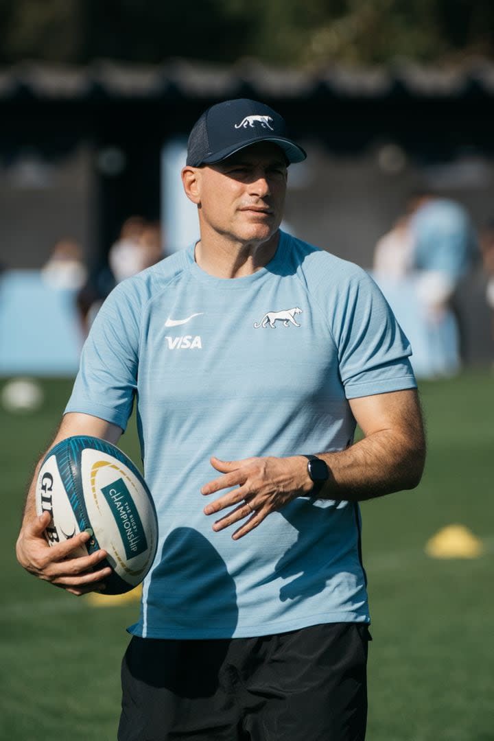 Felipe Contepomi, en un entrenamiento de los Pumas, en su función de asistente de ataque