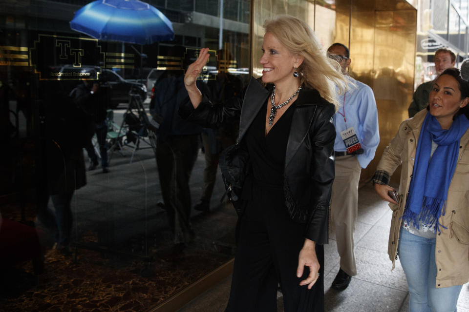 Kellyanne Conway, Trump’s campaign manager, arrives at Trump Tower on Oct. 8, 2016. (Photo: Evan Vucci/AP)