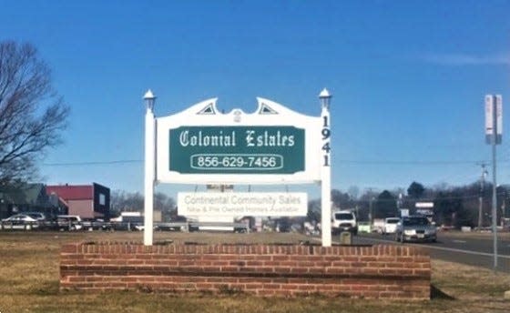 Entrance to Colonial Estates mobile home park at 1941 North Black Horse Pike in Monroe Township. Colonial Estates has 661 houses on 124 acres. Nationwide MHC LLC is the owner. PHOTO: Feb. 14, 2024