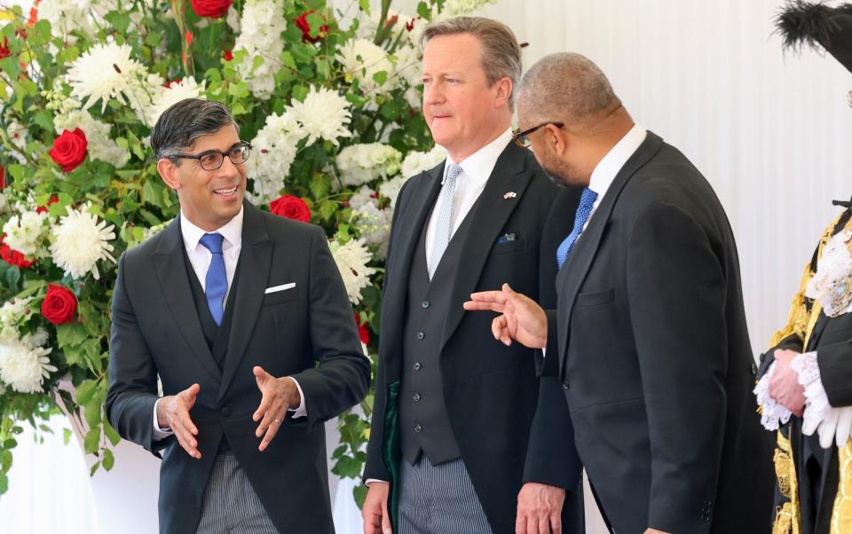 Rishi Sunak, Lord Cameron and James Cleverly attend the Ceremonial Welcome of Emperor Naruhito and Empress Masako of Japan by King Charles III and Queen Camilla during their state visit to London