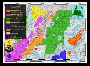 Gander area mineral licence holders & mineral occurrences