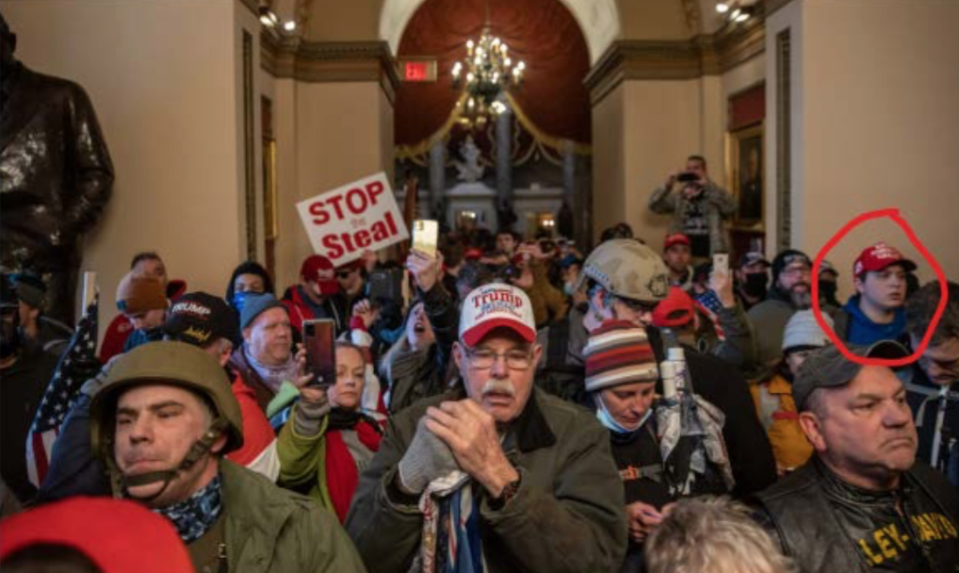 Investigators included this picture, taken during the Jan. 6, 2021 insurrection at the U.S. Capitol, in court filings outlining charges against Alexander Sheppard, of Powell, circled to the right.