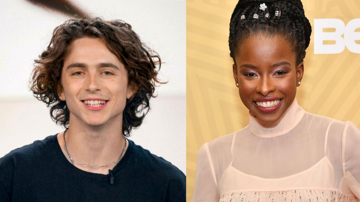 Timothee Chalamet and Amanda Gorman