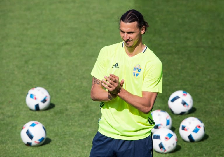 Sweden's forward Zlatan Ibrahimovic attends a training session in Saint-Nazaire, western France, on June 8, 2016 prior to the Euro 2016 football tournament