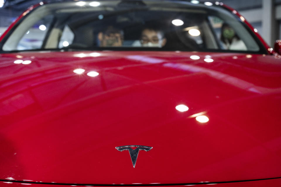 HONG KONG, CHINA - 2021/12/05: Tesla model Y is seen at the American electric company car Tesla Motors booth during the International Motor Expo (IMXHK) showcasing thermic and electric cars and motorcycles in Hong Kong. (Photo by Chukrut Budrul/SOPA Images/LightRocket via Getty Images)