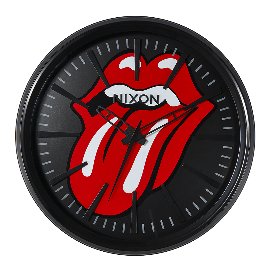 Nixon-The-Rolling-Stones-Wall-Clock Red tongue on black background