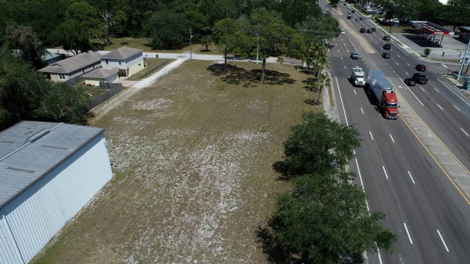 An aerial photo taken on April 17, 2024, shows the property at 2229 Manatee Ave. E. in Bradenton where Bradenton officials will build a new $7.9 million fire station.