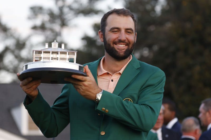 Scottie Scheffler holds the Masters Trophy after winning the Masters tournament in the final round at Augusta National Golf Club in Augusta, Georgia on Sunday, April 14, 2024. Scheffler won with a score of 11 under par. Photo by Tannen Maury/UPI