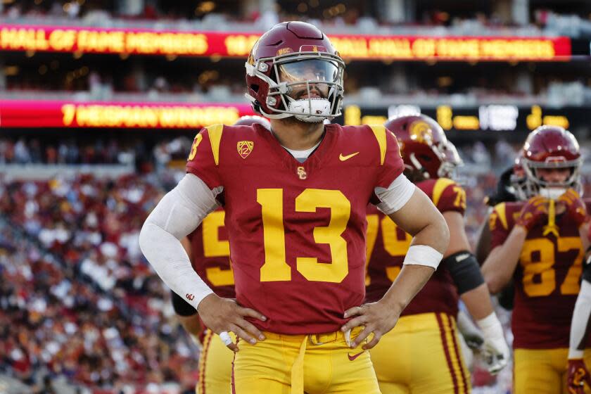 LOS ANGELES, CA - NOVEMBER 4, 2023: USC Trojans quarterback Caleb Williams.