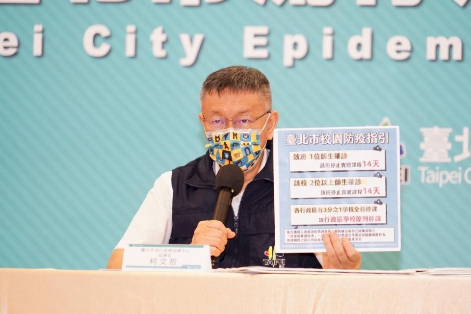 9月1日即將開學，台北市長柯文哲說明若師生出現確診，學校的停課標準。(北市府提供)