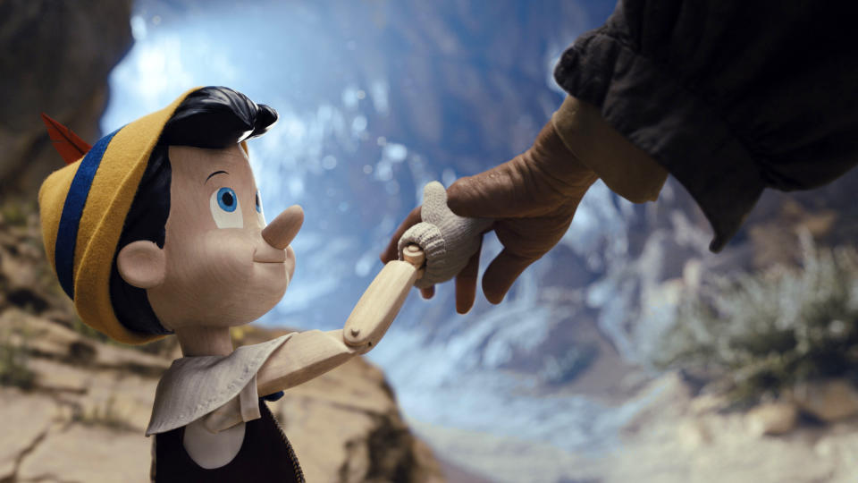 This image released by Disney shows Pinocchio, voiced by Benjamin Evan Ainsworth, in Disney's live-action film "Pinocchio." (Disney via AP)