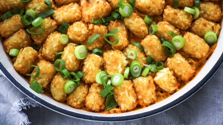 tater tot casserole in pan