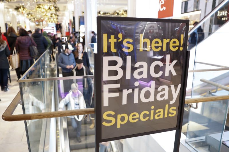 Shoppers walk through a retail store in Herald Square on Black Friday in New York City on November 25, 2022. Black Friday was disrupted by a bomb threat and fear of gun fire at two shopping complexes. File Photo by John Angelillo/UPI