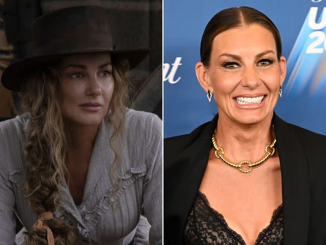 <p>Emerson Miller/Paramount+ ; David M. Russell/CBS/Getty</p> Faith Hill as Margaret Dutton in the 'Yellowstone' prequel show '1883.'