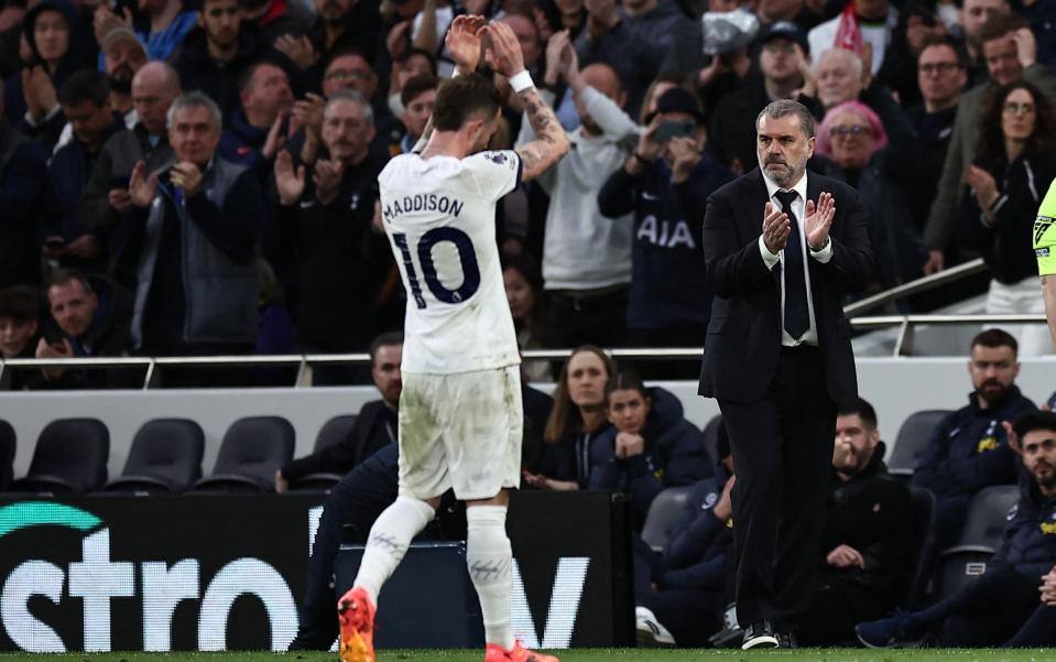 James Maddison applauds the crowd after being substituted