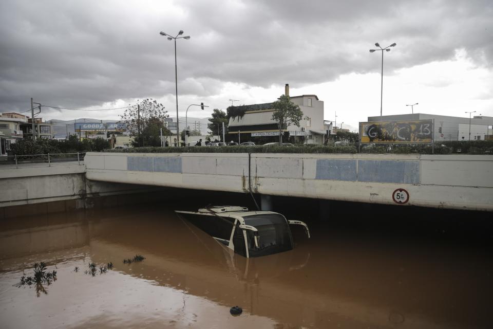 Floods and mudslides have turned roads into fast-flowing rivers after torrential rains struck Mandra. (Photo: Ayhan Mehmet/Anadolu Agency via Getty Images)