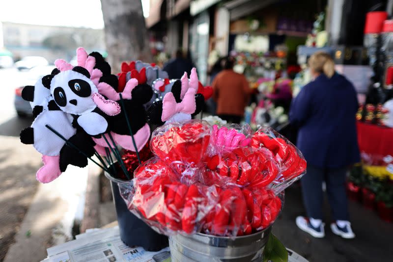 People shop for flowers ahead of Valentine's Day in Los Angeles