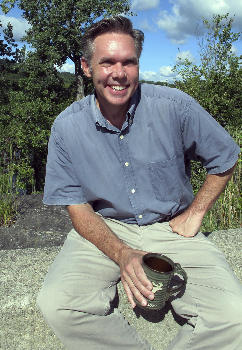 This Aug. 10, 2018, photo shows James Ehlers, in Winooski, Vt. Ehlers is seeking the Democratic nomination to run for governor of Vermont in the Aug. 14, 2018, primary election. (AP Photo/Wilson Ring)