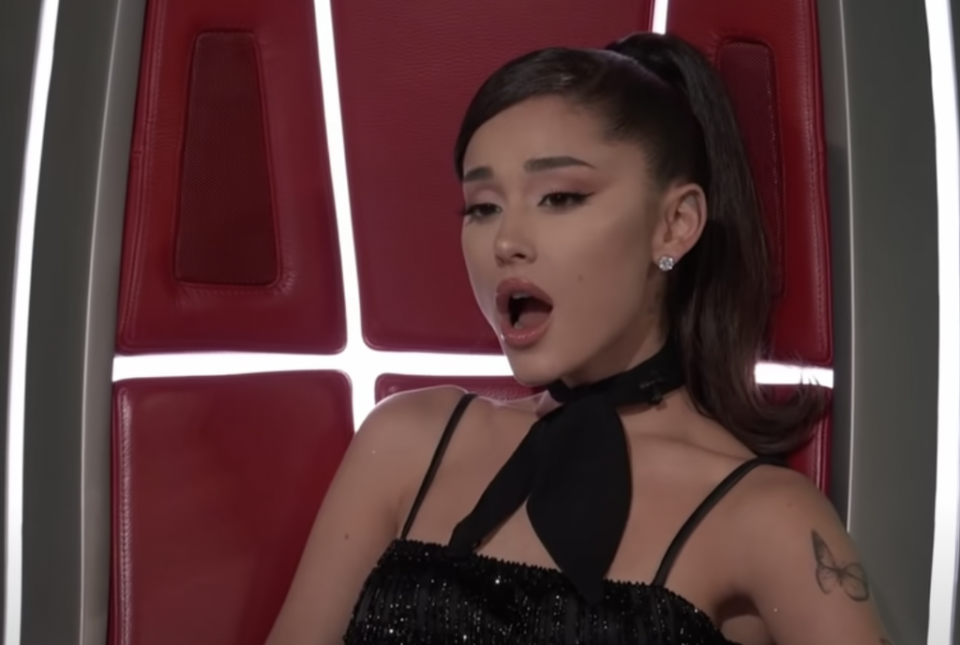 Ariana Grande's jaw drops as The Voice contestant performs her song (The Voice/ You Tube)