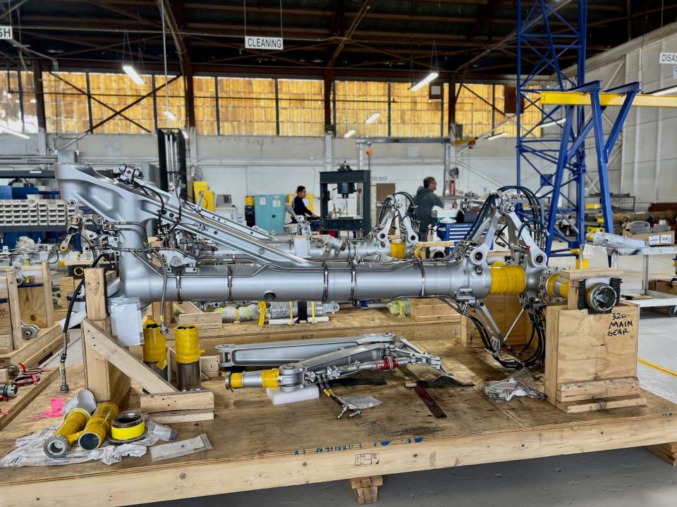 Inside the landing gear shop at Ascent Aviation Services at Pinal Airpark in Arizona.