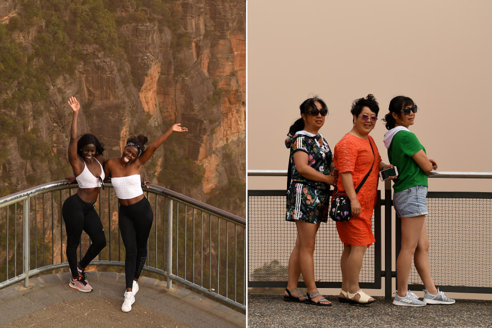 Tourists seen at the Three Sisters lookout in Katoomba in Sydney, Tuesday, November 12, 2019. Source: AAP