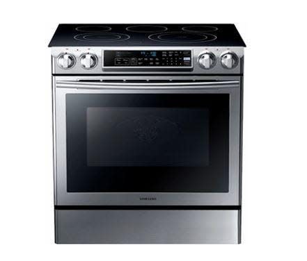 Samsung Slide-In Electric Range Model NE58F9500SS/AA, one of the dozens of models of Samsung ovens being recall due to possible fire hazards.