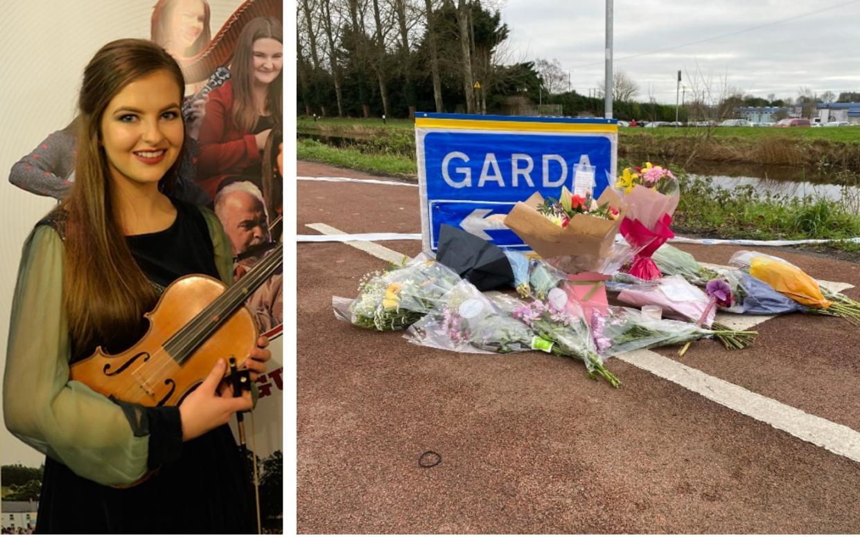 Ashling Murphy was a talented musician. Right, tributes near the spot where she was killed - PA