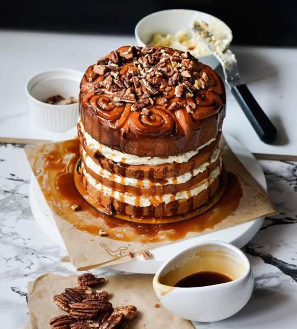 Boozy Butterscotch Cinnamon Roll Cake