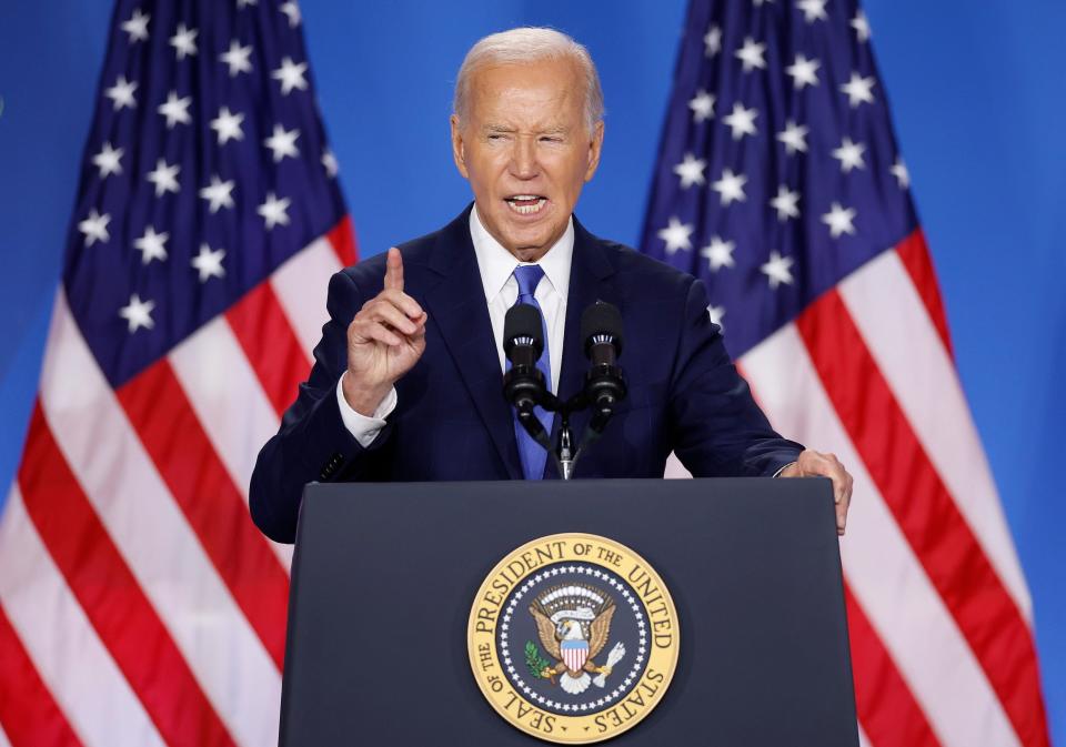 Joe Biden speaks during his first news conference of 2024