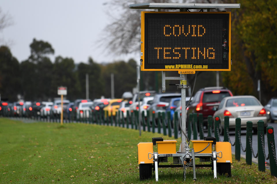 Signage for a Covid19 testing facility is seen in Albert Park, Melbourne, on Thursday.