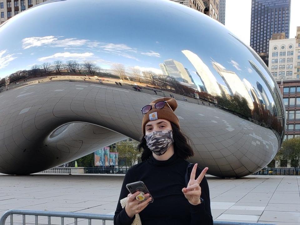 The author standing near the bean in Chicago during a roadtrip through the Midwest.