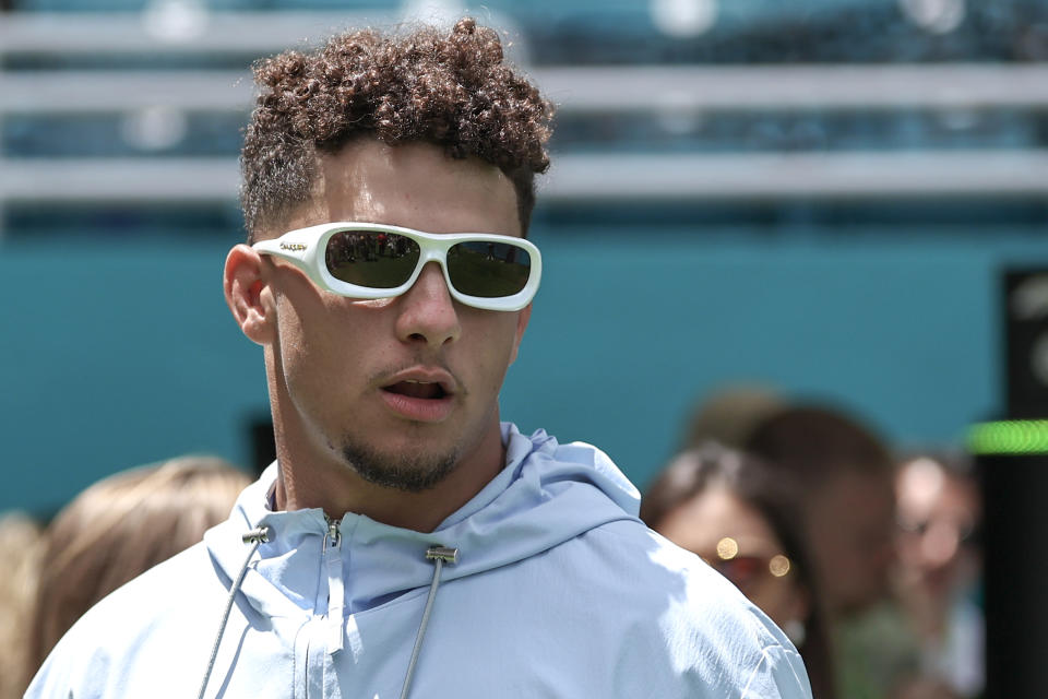 MIAMI, FLORIDA - MAY 4: Patrick Mahomes during the Sprint ahead of the F1 Grand Prix of Miami at Miami International Autodrome on May 4, 2024 in Miami, United States. (Photo by Qian Jun/MB Media/Getty Images)