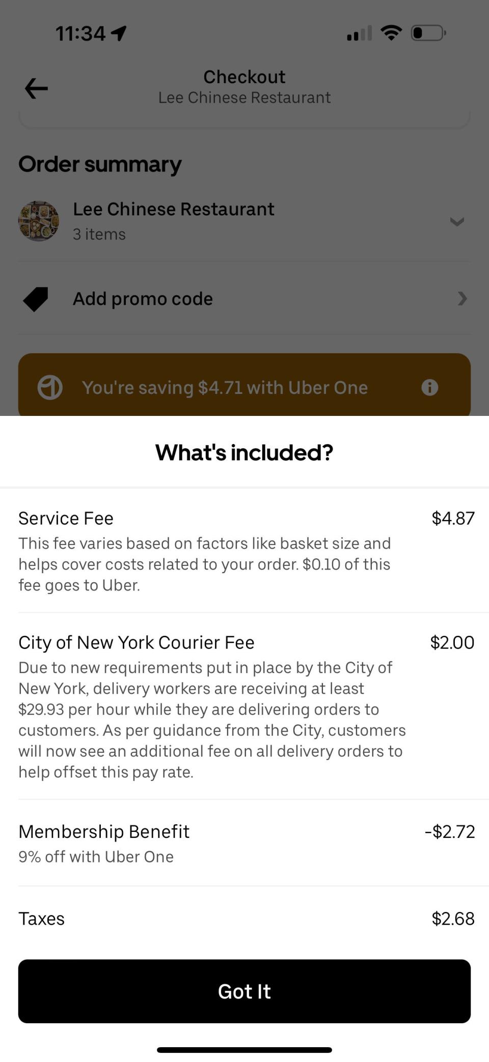 uber eats order fees