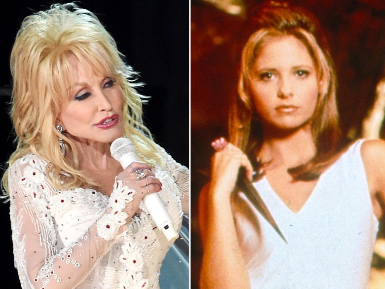 Dolly Parton in concert, and Sarah Michelle Gellar as Buffy Summers (Kevin Winter/Getty Images/Fox Television)