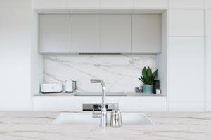 True to a marble look, Solenne Marble offers an upscale approach to minimalist design and features a Luster finish with a semi-gloss sheen and smooth surface.