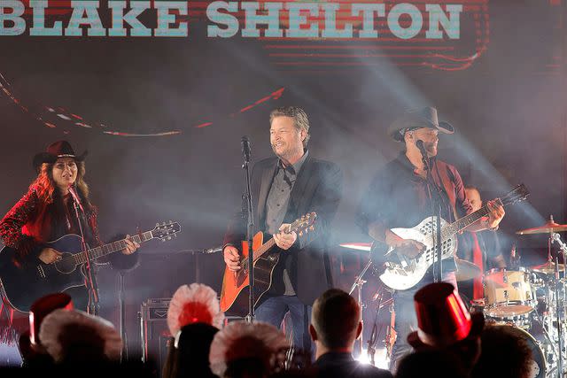 <p>Jason Kempin/Getty </p> Blake Shelton performs during the New Year's Eve Live Nashville's Big Bash at Ole Red in Nashville, Tennessee on December 31, 2022