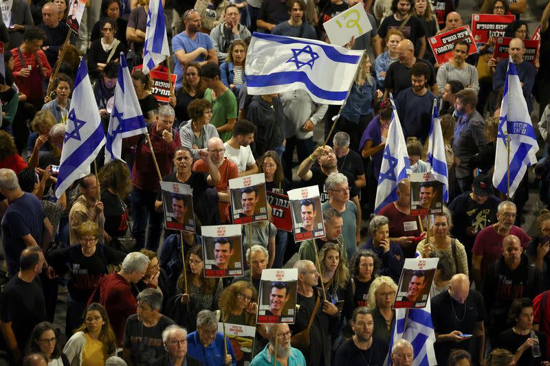 Protest against Israeli PM Netanyahu's government and to call for the release of hostages kidnapped in the deadly October 7 attack by Hamas, in Tel Aviv