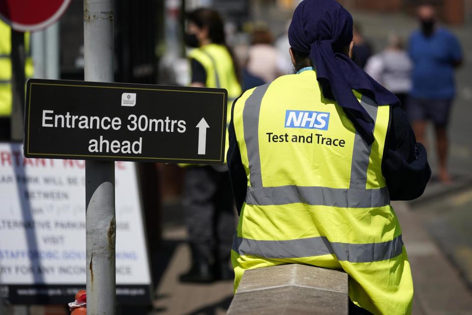 Serco staff working on behalf of NHS Test and Trace operate a coronavirus testing centre in the Staffordshire market town of Stone: Getty Images