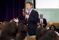 Sen. Rand Paul, R-Ky., speaks during a visit to Josephinum Academy in Chicago to participate in a discussion on school choice on Tuesday, April 22, 2014. (AP Photo/Andrew A. Nelles)