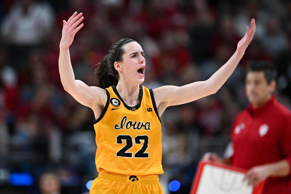 Iowa guard Caitlin Clark and the Hawkeyes got a huge boost in the NCAA women's tournament bracket reveal and secured a No. 2 seed. (James Black/Icon Sportswire via Getty Images)